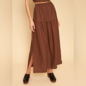 Whimsy + Row Elegant Brown Linen Maxi Skirt NWOT